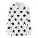 Women's White Long-Sleeve Polo Shirt with Full Black Star Print