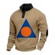 Men's Khaki Half-Zip Stand Collar Sweatshirt with Blue Triangle & Orange Circle Print