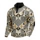 Men's Khaki Half-Zip Stand Collar Sweatshirt with Geometric Maze Print