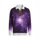 Men's Purple Galaxy & Star Print Polo Collar Sweatshirt with Lace-Up Neck
