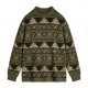 Women's Olive High Neck Top with Ethnic Geometric Stripe Print