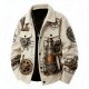 Men's Beige Steampunk Mechanical Gear Print Shirt Collar Jacket